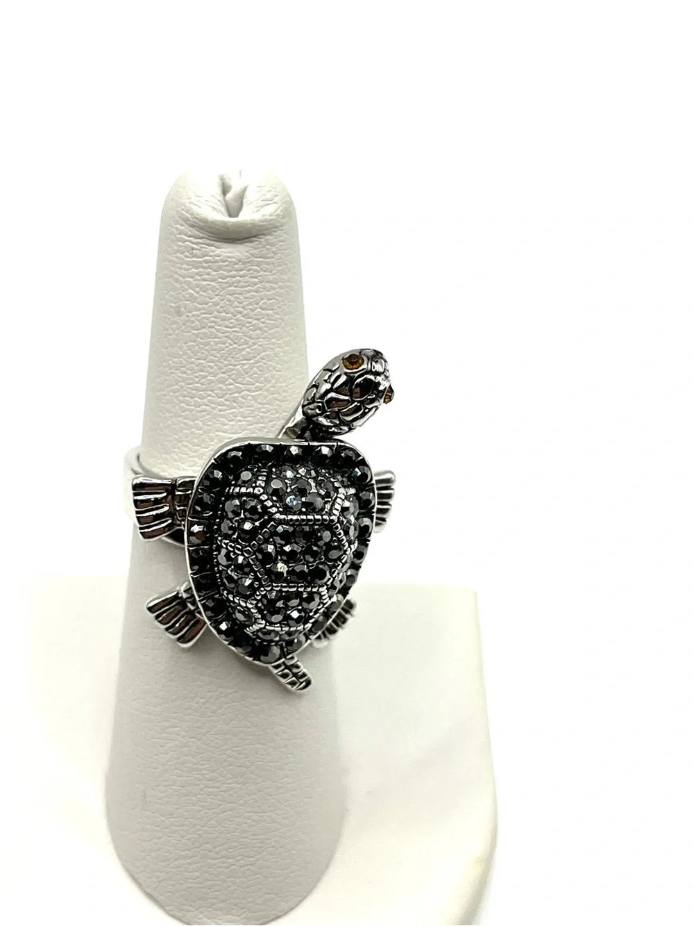 Turtle Ring Articulated Silver Tone Rhodium Plated Patience Knowledge